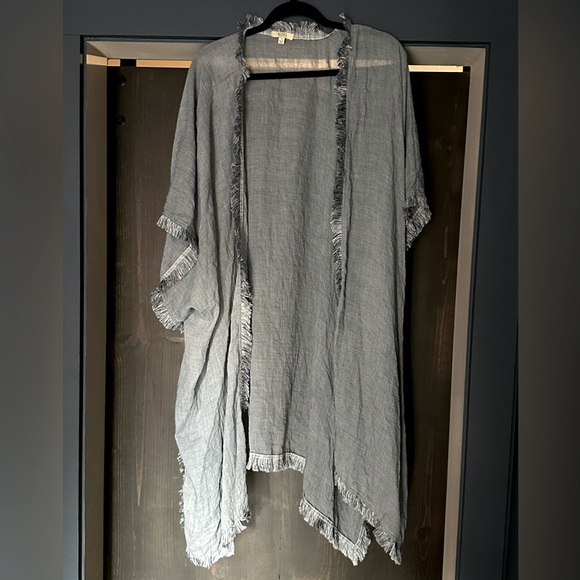 SOE blue light weight kimono with fringe, size Lg - Picture 1 of 7